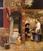 Pieter de Hooch Courtyard with an Arbor and Drinkers Norge oil painting reproduction